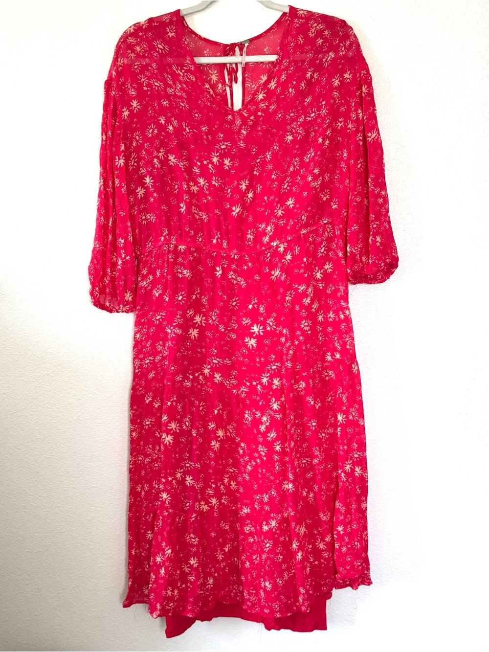 Free People Wallflower Midi Dress Raspberry Pink Floral Tiered Cottage XS $148 - Picture 3 of 13